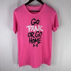 Under Armour Semi Fitted Go Pink‎ Or Go Home Logo Womens Pink T-shirt Size Large